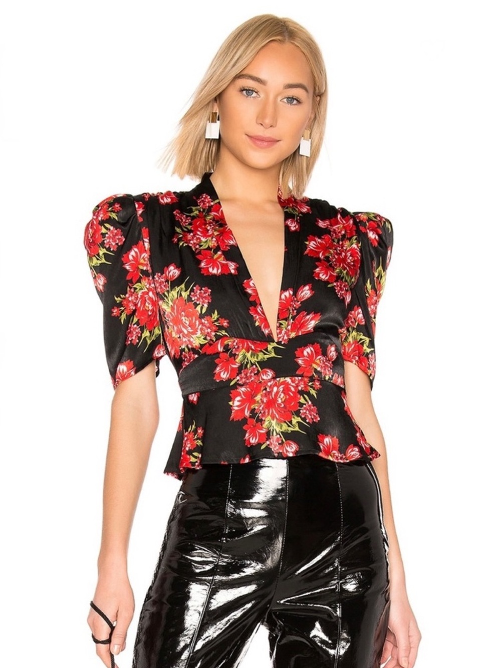 NEW LPA REVOLVE BLACK FLORAL PRINT TOP